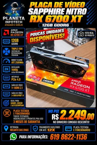Placa de Vídeo SAPPHIRE NITRO RX6700XT de 12gb GDDR6 ( com garantia )
