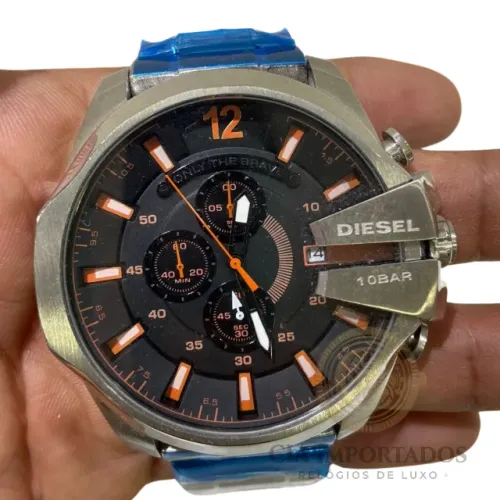 Relógio Diesel Mega Chief Preto Laranja Cx Original