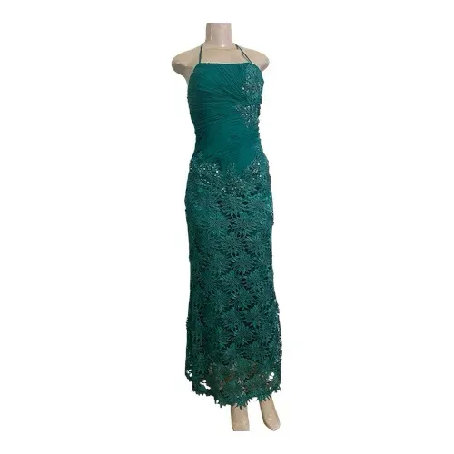 Vestido de Festa Verde Esmeralda com Renda e Bordados