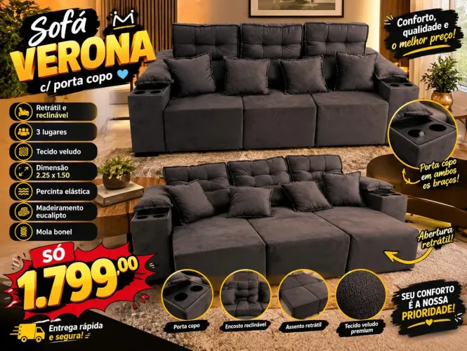 Sofá retrátil e reclinável novo