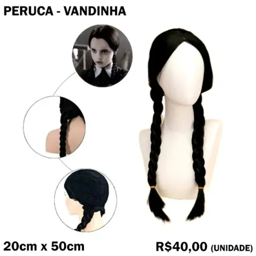 Peruca Wandinha Halloween Carnaval Festa a Fantasia