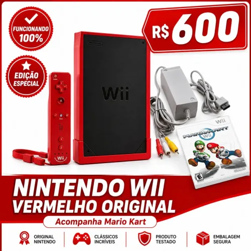 Nintendo Wii Vermelho Edição Especial Original + Mario Kart - Funcionando 100%