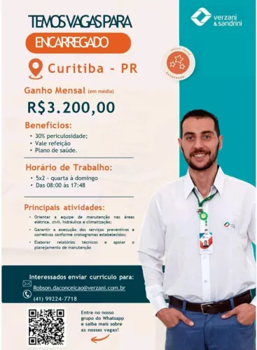 Vaga para encarregado de manutenção
