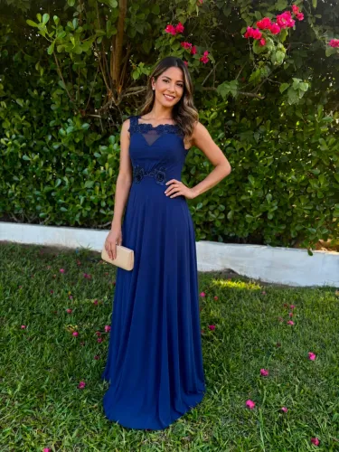 Vestido de festa azul marinho madrinha