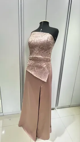 VESTIDO FESTA ROSA CANELA E DOURADO, FORMATURA, MADRINHA, MÃE, CONVIDADA, DEBUTANTE