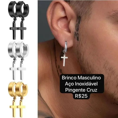 BRINCO MASCULINO CRUZ AÇO INOXIDÁVEL 