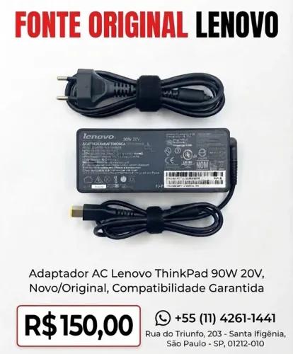 FONTE LENOVO 20V 4.5A 90W -  COM CABO DE FORÇA 100-240 VAC BIVOLT AUTOMÁTICO!