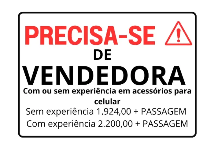 VENDEDORA COM EXPERIÊNÇIA EM ACESSÓRIOS PARA CELULAR