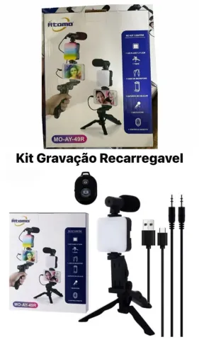 Kit Tripé e Led para Gravação de vídeo  Inclui uma luz LED RGB ajustável (7.2x7.2cm