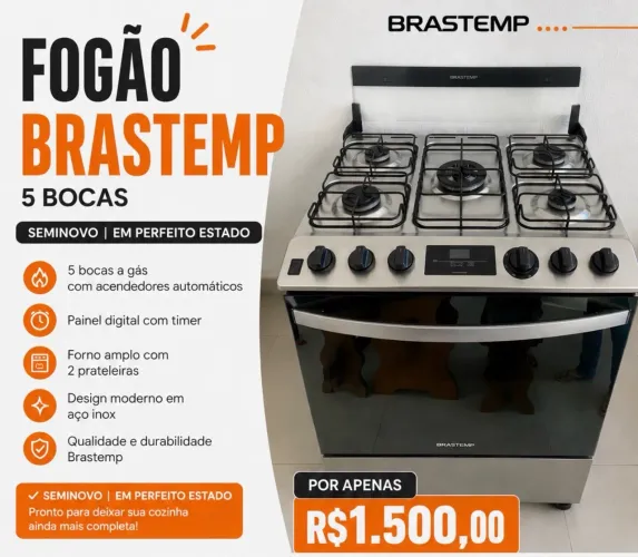 Fogão Brastemp 5 bocas timer automático