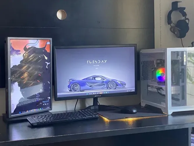 PC Gamer RX 580 + 2 Monitores + Periféricos RGB + Mesa