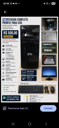Computador Completo i3-3240 Vídeo Intel HD Graphics 2500 ,sdd 240 , 6gb Ram