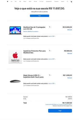 Mac Neo 512GB Azul + Apple Care + (3 anos )+ Magic Mouse Preto
