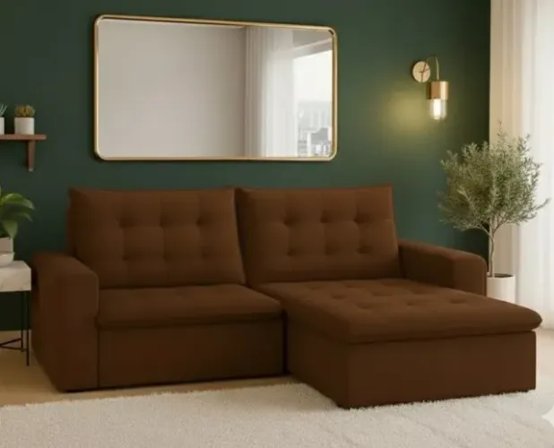 Sofá Retrátil 2,52 Londres Veludo Premium Marrom  Estofados novos 