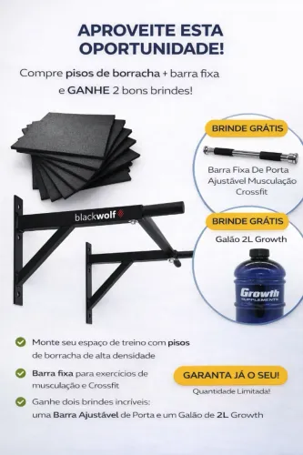 Barra Fixa Parede + Pisos de Borracha 50x50 + 3 Brindes