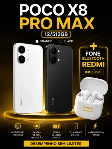 POCO X8 Pro Max 12GB RAM + 512GB Brinde Fone Bluetooth Redmi Original Lacrado