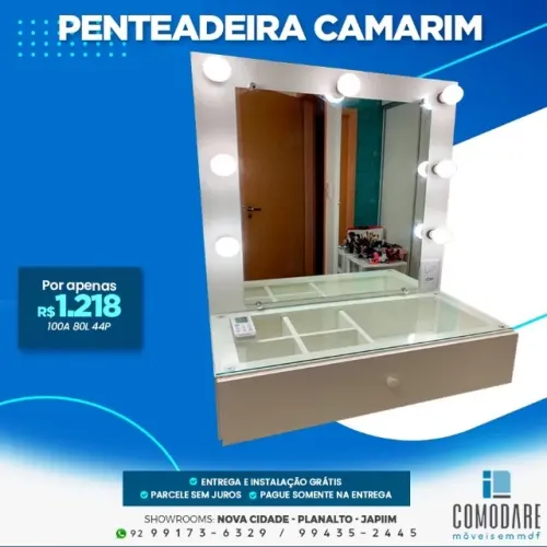 Penteadeira Camarim Suspensa com Tampo de Vidro - R$ 1.218