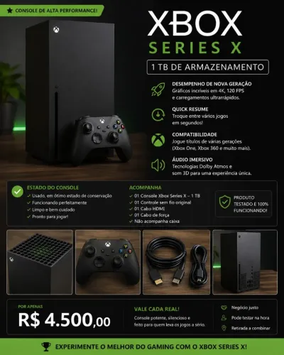 ? XBOX SERIES X 1TB + CONTROLE + BRINDES