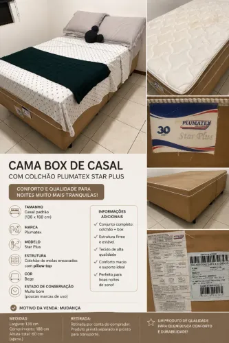 Cama Box Casal Plumatex Star Plus | Excelente Estado | Venda por Mudança