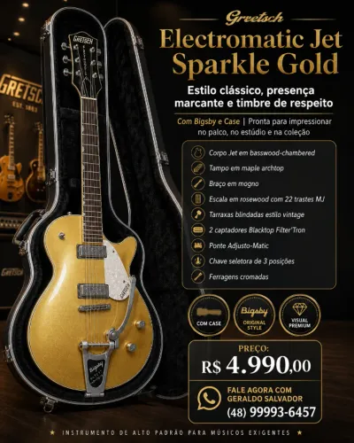 Guitarra Gretsch Electromatic Jet Sparkle Gold Bigsby com Case