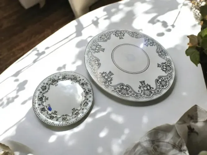 kit prato para bolo & sobremesa exclusivo decorglass rendado branco