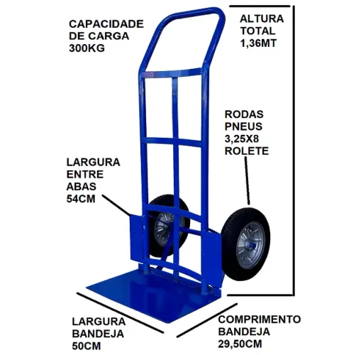 CARRINHO CARRO DE CARGA 300KG COM RODAS PNEUMATICA REFORÇADO
