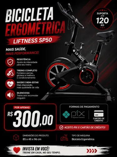 Bicicleta Ergométrica Liftness Sp50 Suporta 120kg Preto e Vermelho