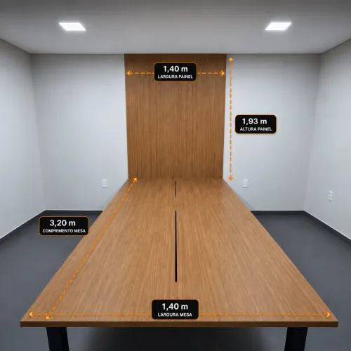Painel em MDF Amadeirado + Mesa de Reunião Corporativa