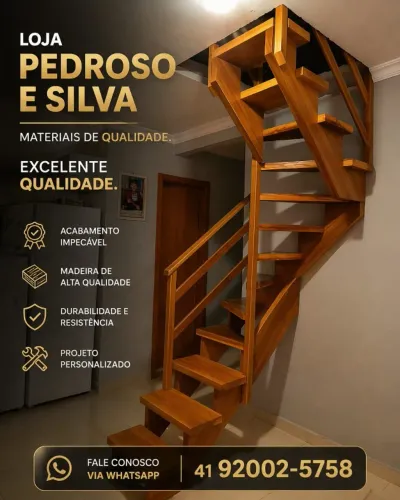 Escada em madeira de Lei beneficiada tipo U