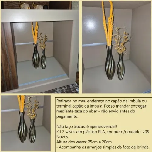 2 vasos em plástico PLA pretos/dourados novos