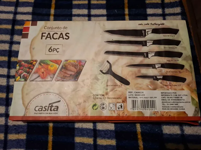 Jogo de faca NVK Aço Inoxidável 6 Peças com Descascador na Cor Preto