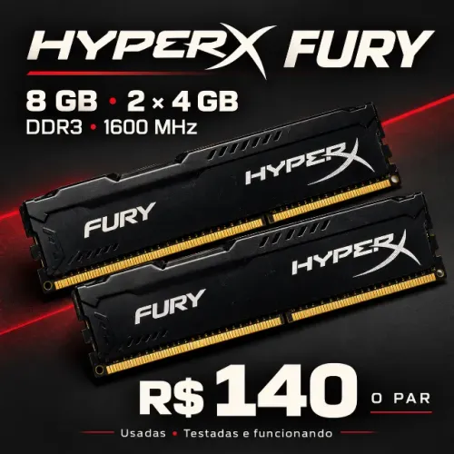 Kit Memória RAM HyperX Fury 8GB (2x4GB) DDR3 1600MHz para Desktop