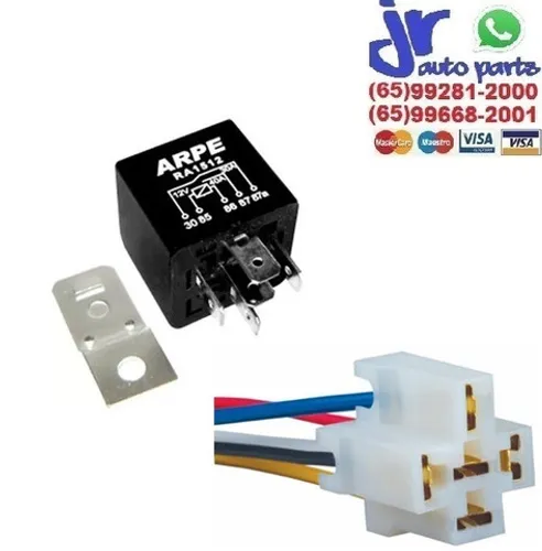 Relé Auxiliar Universal 5 Pinos 40amp 12v C/ Chicote