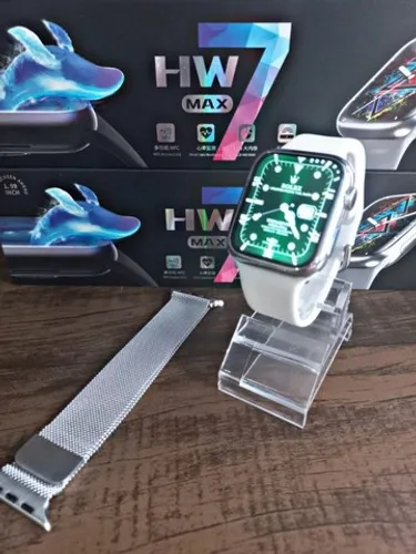 HW7 MAX Prata Tela Infinita Foto na Tela c/ Pulseira de Metal de Brinde