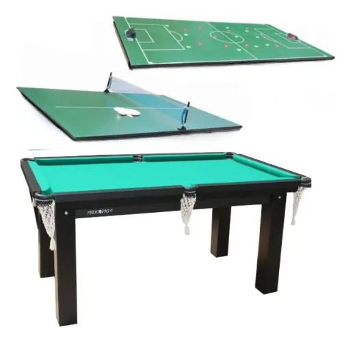 Mesa 4 em 1 Sinuca Futebol Botão Ping Pong - 15mm MDF Tecido Verde UltimaX