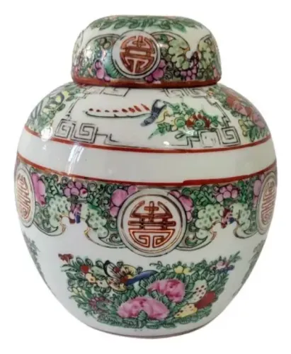 Potiche Porcelana Chinesa Antiga Flores E Brasão