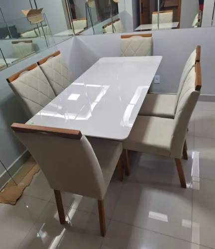 Mesa de Jantar com 6 Cadeiras veludo ou linho Eloisa 