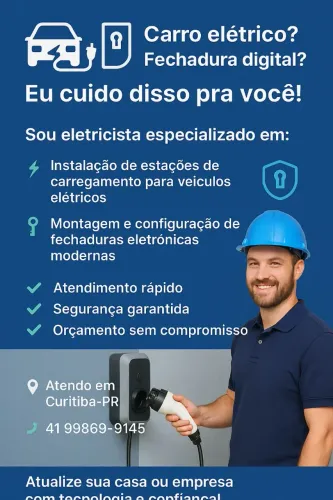 Carro elétrico? Fechadura digital?<br>Eu cuido disso pra você!<br>Eu cuido disso pra você!<br>