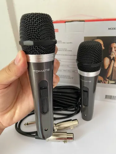Microfone Profissional Duplo com Fio Metal Mt-1003 - Tomate