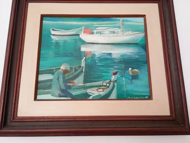 Quadro Pintura de Barcos no Mar