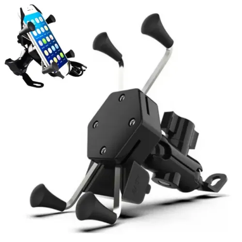 Suporte Celular Gps com Carregador Usb Moto Retrovisor _ AU41