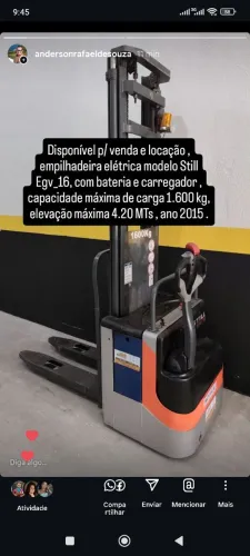 Empilhadeira Elétrica Still EGV 16 - Venda/Locação