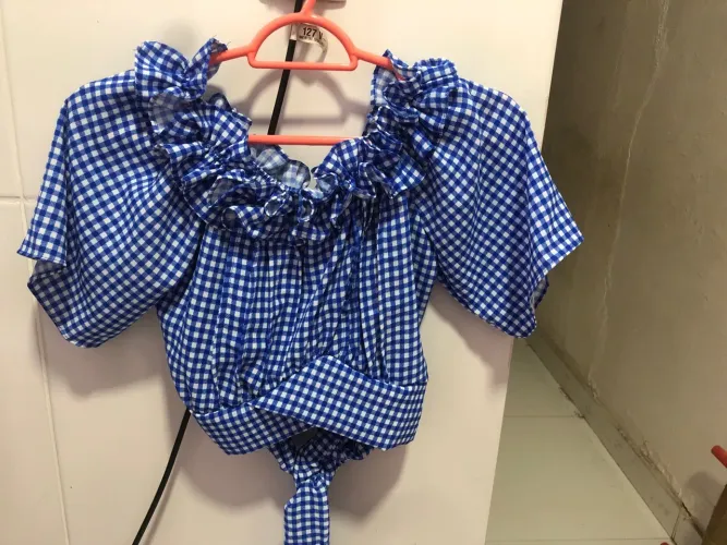 Blusa Ciganinha Xadrez Azul e Branca