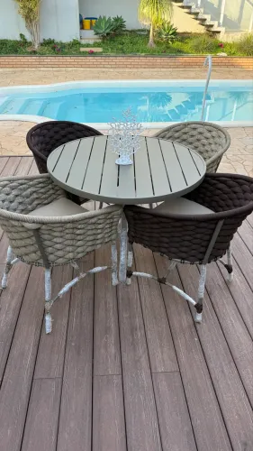 Mesas ambiente externo aluminio tricô nautico area gourmet sacada