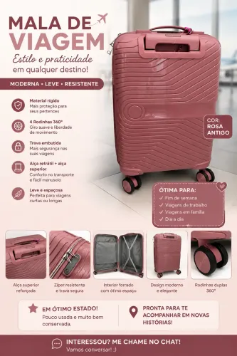 Mala de Viagem Rosa - 4 Rodinhas 360° | Ótimo Estado