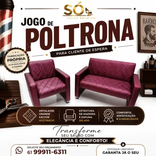 Jogo de Poltrona para Recepção de Salão, Barbearia, Clínica e Escritório; Móveis Premium