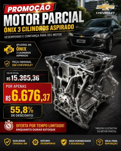 Motor Parcial Ônix 3 cilindro aspirado ano 2020 a 2026