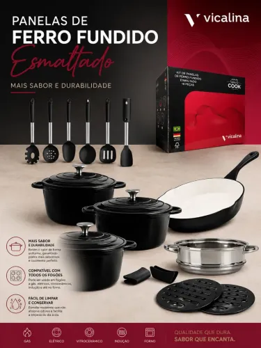 Kit de jogo conjunto de panelas de ferro esmaltadas luxo