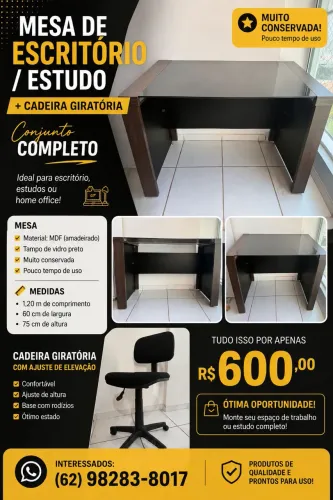 Mesa de escritório + Cadeira giratória.
