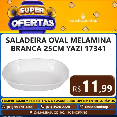 SALADEIRA OVAL MELAMINA BRANCA 25CM YAZI 17341